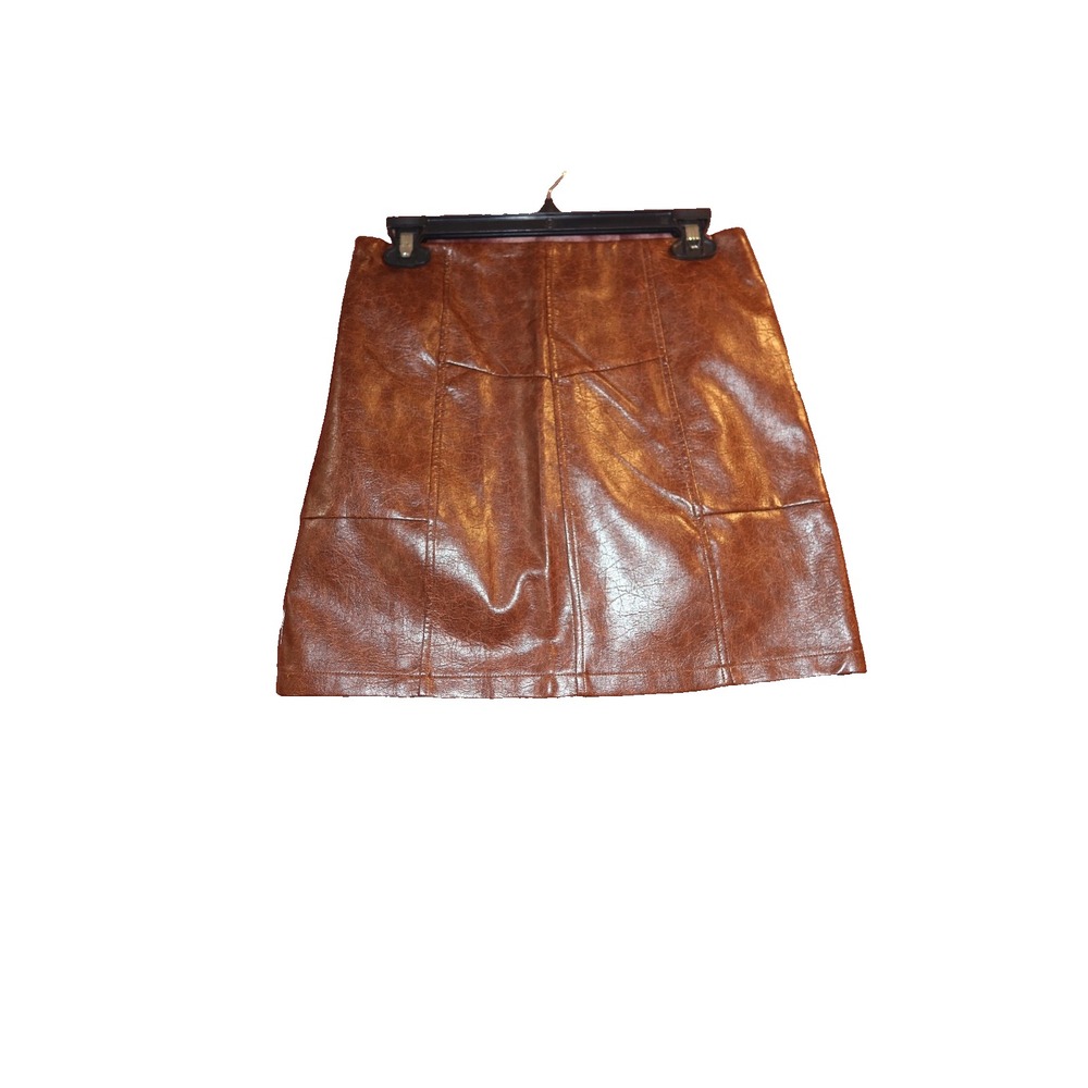 Women's M US 6 Brown Faux Leather Mini Skirt Cognac Y2K Moto